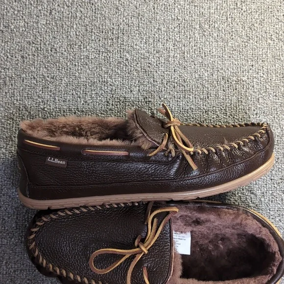 L.L. Bean Wicked Good Moccasins Moosehide Slipper Chocolate Brown Size 11.0 - Picture 2 of 14